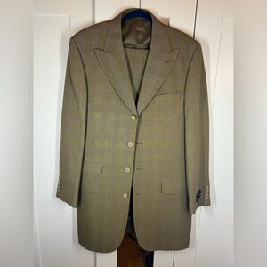 Vintage Milano Olive  Green Plaid Three-Button Sport Coat